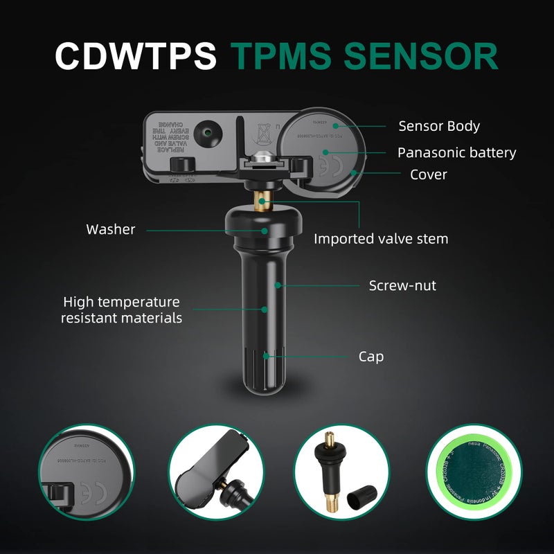 CDWTPS TPMS Sensor, 433Mhz Tire Pressure Monitor System Compatible with Chrysler Dodge Jeep Ram Fiat Replaces#56029398AB 68241067AA - Image 4